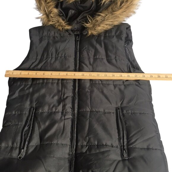 London Fog  Puffer Vest  Faux Fur Hood  Women Medium 90s Warm Full Zip Brown - Picture 8 of 12